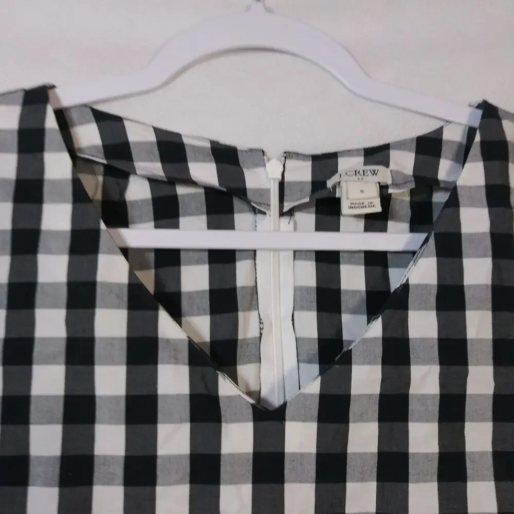 J. Crew Black White Gingham Tie-sleeve Dress Spring Cottage Core Size Small